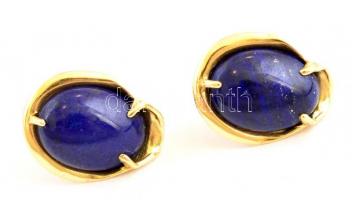Arany (Au) 14K klipsz fülbevalópár lapis lazulival, jelzett, h: 2 cm, bruttó: 7,55 g