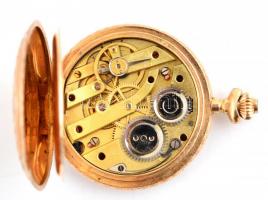 Mobile 14K dupla fedeles arany női zsebóra grvírozott figurális díszítéssel. Jelzett. Működő, jó áll...