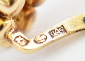 Arany (Au) 14K virág alakú, piros köves fülbevaló, jelzett, h: 2 cm, bruttó: 2,11 g