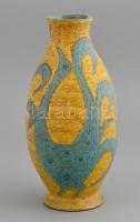 Gorka Lívia (1925-2011): Türkiz-sárga madaras váza, festett mázas kerámia, jelzett, alján restaurált, m: 27 cm