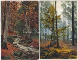 11 db RÉGI tájképes motívumlap, művészlap / 11 pre-1945 landscape art postcards