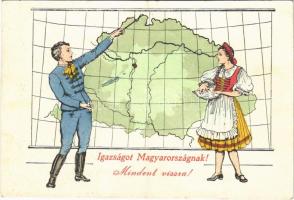 Igazságot Magyarországnak! Mindent vissza! / Hungarian irredenta art postcard with Trianon map + 1938 Ungvár visszatért So. Stpl (fa)
