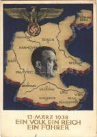 1938 März 13. Ein Volk, ein Reich, ein Führer! / Adolf Hitler, NSDAP German Nazi Party propaganda, map, swastika s: Professor Richard Klein (EK)