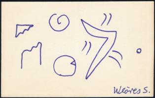 Weöres Sándor (1913-1989) költő autográf köszöntő kártyája, hátoldalán saját kezű rajzával, aláírásá...