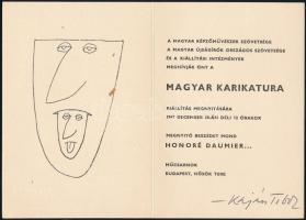 Kaján Tibor (1921-2016): Arcok. Toll, papír, jelzett. Magyar karikatúra kiállítás meghívóján