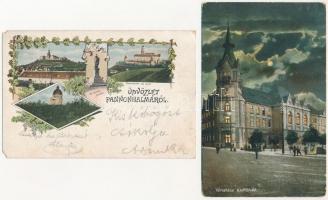 4 db RÉGI magyar városképes lap: Pannonhalma, Kaposvár, Zalaegerszeg, Szombathely / 4 pre-1945 Hungarian town-view postcards