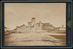 cca 1882 Esztergomi bazilika és a belváros látképe, keményhátú fotó Móller Lajos esztergomi műterméből, 10x14 cm