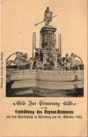 1902 Nürnberg, Nuremberg; Zur Erinnerung an die Enthüllung des Neptun-Brunnens auf dem Marktplatz / unveiling ceremony of the Neptune Fountain. Verlag Fr. Schardt + 5 Pf. Ga.