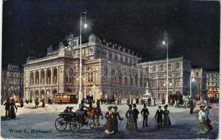 Wien, Vienna, Bécs I. Hofoper / operahouse, tram at night. B.K.W.I. 101-2. (EK)