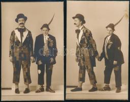 cca 1920 Zoro és Huru jelmezbe öltözött figurák, 2 db fotólap, 13x8 cm