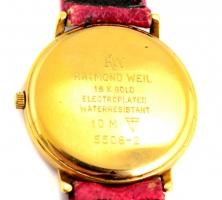Raymond Weil 18K aranyozott óra, kvarc, működik, jelzett, bőr szíja enyhén kopottas, üveglapon karco...