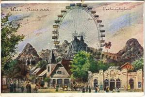 1935 Wien, Vienna, Bécs II. Prater, Hochschaubahn, Riesenrad / Giant Ferris Wheel, amusement park (cut)