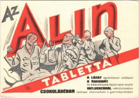 1932 Az Alin Tabletta a lázat egyenletesen csökkenti, a rheumát és a köszvényes fájdalmakat enyhíti, influenzánál nélkülözhetetlen. Chinoin-Újpest / Hungarian medicine advertisement s: Gebhardt (EK)
