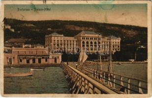 1912 Portoroz, Portorose (Piran, Pirano); Palace Hotel / hotel, boats, shore (fl)
