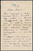 1902 Lóczy Lajos (1849-1920) geológus autográf levele Laczkó Dezső (1860-1932) geológusnak, melyben személyes ügyek mellett szót ejt arról, hogy Alexander Bittner hagyatékában veszprémi leleteket talált. Két beírt oldal