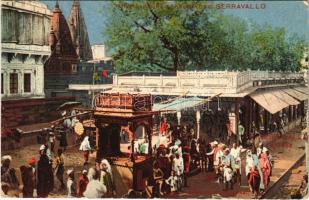 Varanasi, Benares; Bisharnat / street view, market, Indian folklore. "Vino di China Ferruginoso Serravallo" Serravallo Trieste wine advertisement