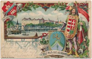 1914 Budapest székesfőváros. Pest-Pilis-Solt-Kis-Kúnmegye címere és magyar zászló. Athenaeum Rt. kőnyomdája, Art Nouveau, floral, litho (fa)