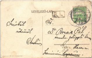 1912 Budapest VI. István Király szálloda, villamosok, automobil, reklám. Podmaniczky utca 8. Grafika...