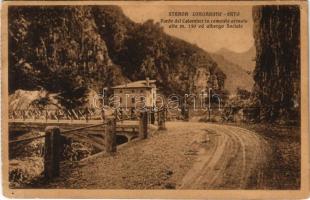 1919 Longarone, Strada Longarone-Erto. Ponte del Colomber in cemento armato alto m. 150 ed albergo Sociale / bridge, hotel (tiny pinholes)