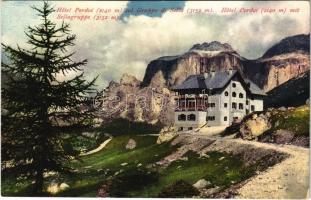 Passo Pordoi, Pordoijoch (Südtirol); Hotel Pordoi col Gruppo di Sella / hotel, mountains. Joh. F. Amonn
