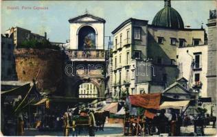 Napoli, Naples; Porta Capuana / gate, street view, market vendors, ladders