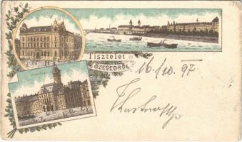 1897 (Vorläufer) Szeged, Posta, Városház, Tisza. Art Nouveau, floral, litho (EK)
