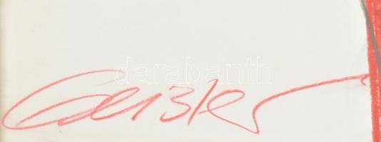 Geisler, Stephan (1968-): Kék-vörös kompozíció. Vegyes technika, papír, jelzett. Üvegezett fa keretb...