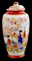 Fedeles kínai váza, kézzel festett, jelzett, apró kopásokkal, m: 19 cm