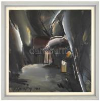 Szép György (1944-): Az éjszaka fényei. Olaj, farost, jelzett, datált (1989), keretben, 60×60 cm. Sz...