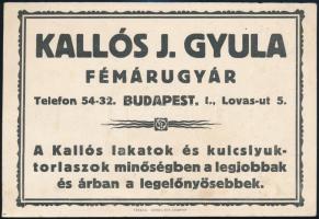 1925 "Nyugodtan alhatom, mert Kallós lakatok vannak az ajtókon", Kallós J. Gyula Fémárugyá...