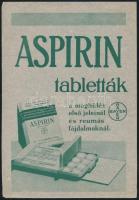 cca 1920-1940 Aspirin tabletták, Bayer reklám nyomtatvány, 20x14 cm