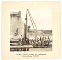 1945 A matolcsi közúti és vasúti híd újjápítése, cölöpöző tag, 1945. VIII., fotó kartonon, feliratozva, a kartonon kis szakadás, 17x17 cm