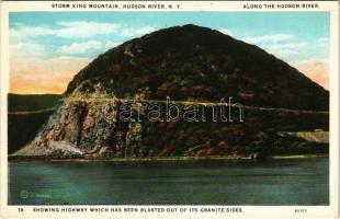 Storm King Mountain, Hudson river (New York), along the river, showing highway which has been blasted out of its granite sides