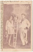 1926 Circus acrobats and circus dog with ladder. E. Marvan (ázott / wet damage)