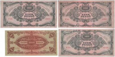 1945. 1000P (3x) piros "MNB" bélyeggel" + 10.000P (3x) 2 barna "MNB" bélyeg...