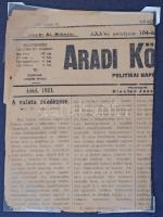 Aradi újságkivágások a 20-as évekből, okmányok iratrendezőben