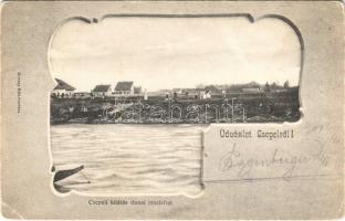 1907 Budapest XXI. Csepel, kilátás dunai részlettel. Havassy Béla kiadása, Art Nouveau (EK)