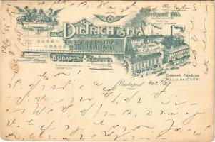 1902 Budapest X. Kőbánya, Dietrich és Fia Tea nagykereskedők Rum és Likőr gyár, központi iroda, Cognac Párolda, pálinkafőzde. Füzér utca 30. Art Nouveau Viribus Unitis reklám (EK)