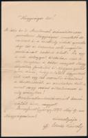 1892. május 9 Ifj. Eötvös Károly levele permetezés ügyében a keszthelyi kir. gazd. tanintézet igazgatóságámak, autográf aláírással.. Egy beírt oldal, hajtásnyommal, kisebb szakadással.