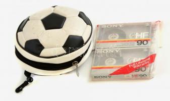 2 db Sony kazetta + focilabda alakú lemeztartó, d: 16 cm