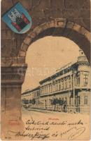 1901 Kaposvár, Fő utca. Gerő Zsigmond kiadása, szecessziós litho keret címerrel. Art Nouveau (EK)