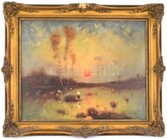 Albert Ferenc: Naplemente. Jelzett, olaj, vászon, sérült, keretben, 38x48,5 cm