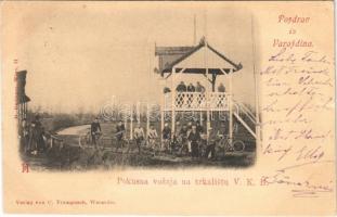 1900 Varasd, Warasdin, Varazdin; Pokusna voznja na trkalistu VKB. verlag von C. Trampusch / Kerékpárosok próbaköre a VKB versenypályán / bicycle racetrack, trial cycling