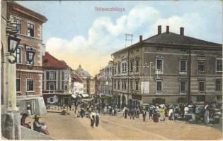 1916 Selmecbánya, Schemnitz, Banská Stiavnica; tér, piac, Takáts Miklós és Herczog M. üzlete / market square, shops (EK)
