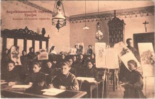 1911 Eperjes, Presov; Angolkisasszonyok intézete, bentlakó növendékek rajzterme / girl school interior, drawing classroom