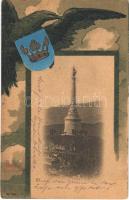 1902 Brassó, Kronstadt, Brasov; Árpád szobor. Címeres szecessziós keret / sttaue. Art Nouveau, coat of arms, litho (fa)