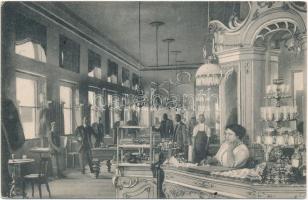 1914 Komárom, Komárnó; Grand Kávéház belső, játékterem, biliárd asztalok / cafe interior, billiard hall