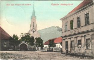 1908 Murány, Murányalja, Murán; Római katolikus templom, iskola, vendéglő / church and school, restaurant