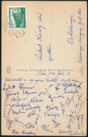 1959 Tata, az olimpiai válogatott labdarúgó keret alapozásában részt vevő labdarúgók által, a tatai edzőtáborból "olimpiai szeretettel" küldött képeslap, Lakat Károly (1920-1988) edző (Tatabányai Bányász (1957-1962), Olimpiai pályaedző (1959-1960)) részére, sok aláírással, közte: Kékes, Cserháti, Ihász, Göröcs, Csinos, Rákosi, Mathesz, Keglevich, Novák, Lenkei, Taliga és mások.