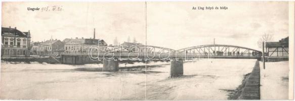 1915 Ungvár, Uzshorod, Uzhhorod, Uzhorod; Ung folyó és hídja. Kinyitható panorámalap / Uzh river and bridge. Folding panoramacard